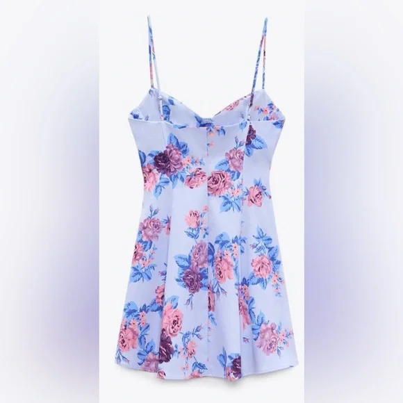 ZARA V-neck Floral Print Mini Dress Size Large - Picture 7 of 14